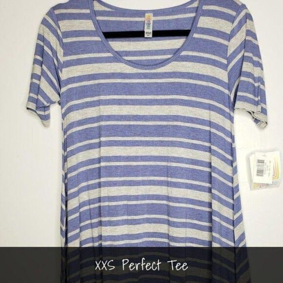 LuLaRoe Perfect T XXS Stripes Blue Grey NEW - Picture 1 of 1
